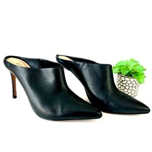 SCHUTZ Point Toe Leather Mules Stiletto High Heels Black Leather Size 7.5